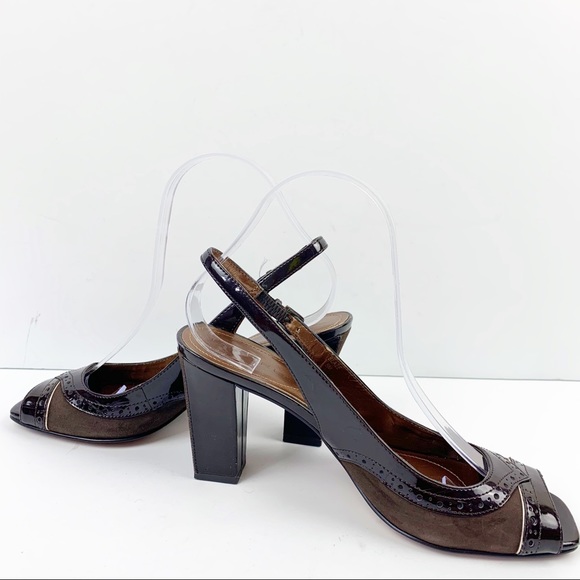 TAHARI Blaze Brown Peep Toe Block Heel Shoes Sandal Pumps Women's Size 8M - Picture 4 of 8